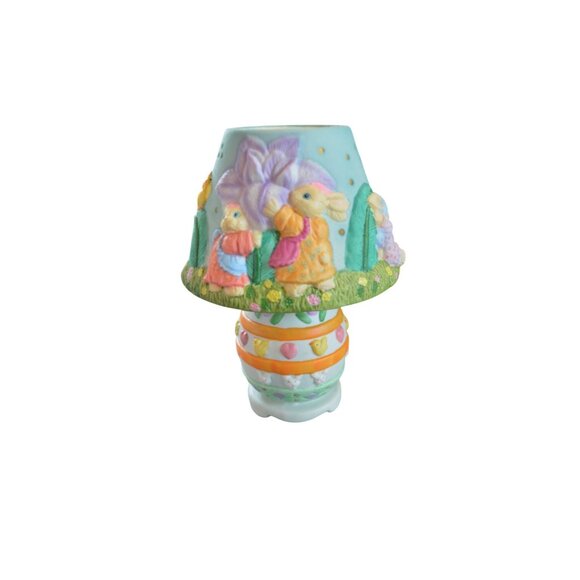 NIB Porcelain Easter Tea Light Candle Lamp With Pastel Bunny Floral Design 6" ta - Picture 2 of 11